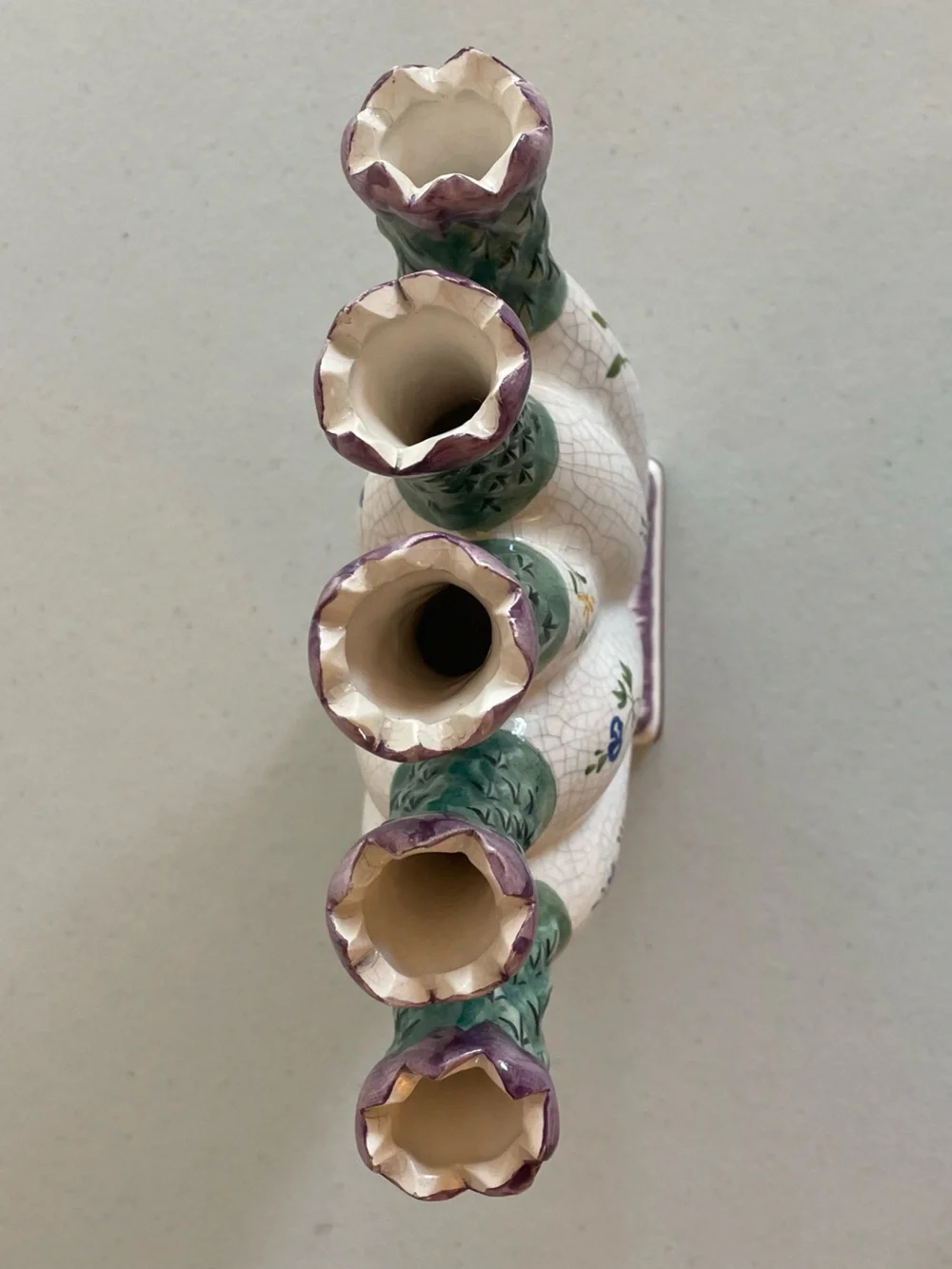 Tulip Vase Met Museum of Art Portugal Hand Painted 5 Finger Ceramic Tulipiere